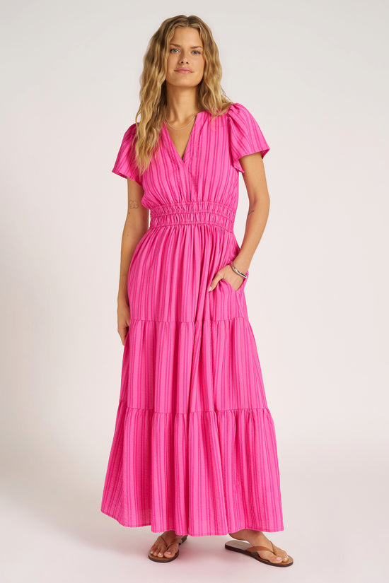 AMALA STRIPED TIERED MAXI DRESS - HOT PINK