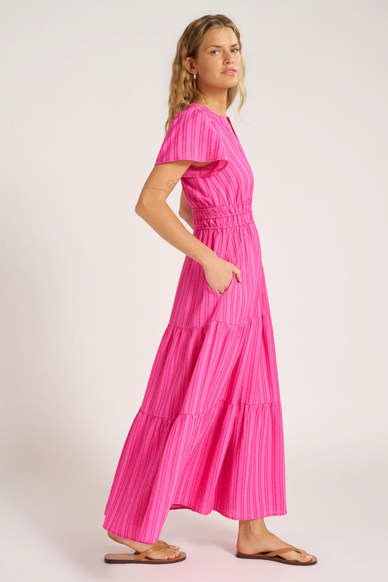 AMALA STRIPED TIERED MAXI DRESS - HOT PINK