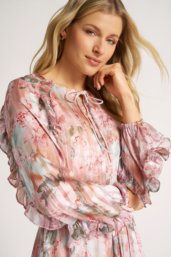 VIVIENNE RUFFLE MAXI DRESS - BLUSH