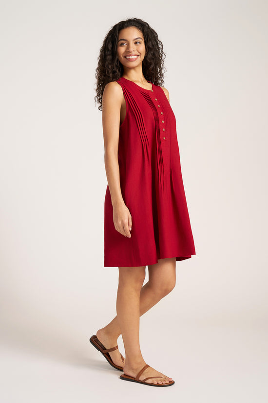 HELENA PLEAT DETAIL DRESS - CRIMSON