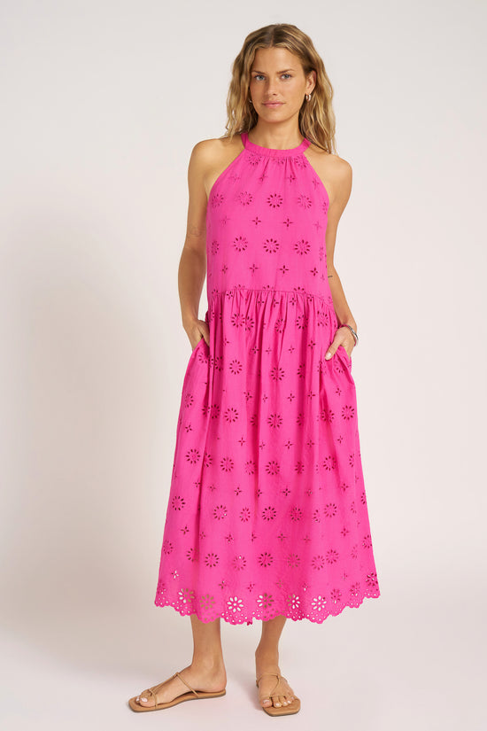 RHEA HALTER MIDI DRESS - MAGENTA
