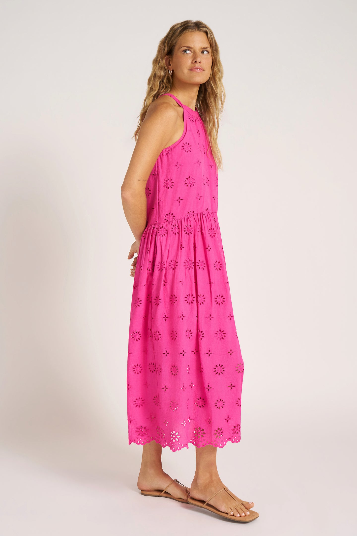 RHEA HALTER MIDI DRESS - MAGENTA