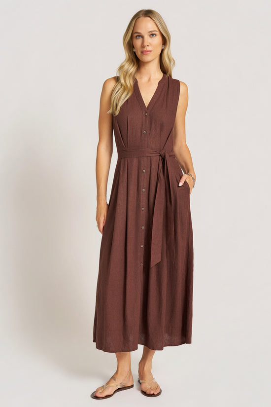 NIVARA SLEEVELESS MIDI DRESS - CHOCOLATE