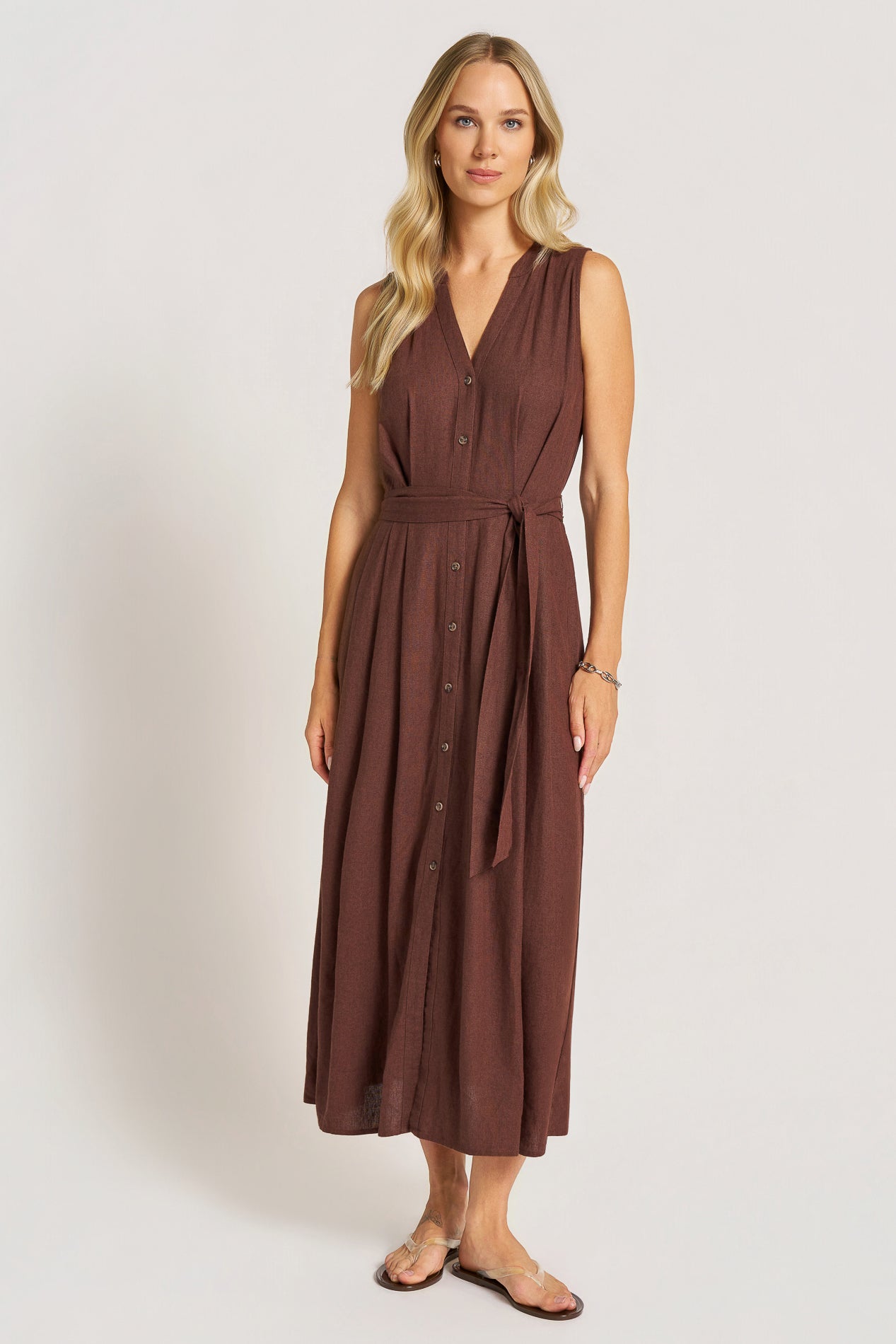 NIVARA SLEEVELESS MIDI DRESS - CHOCOLATE
