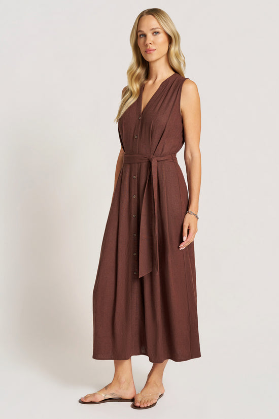 NIVARA SLEEVELESS MIDI DRESS - CHOCOLATE