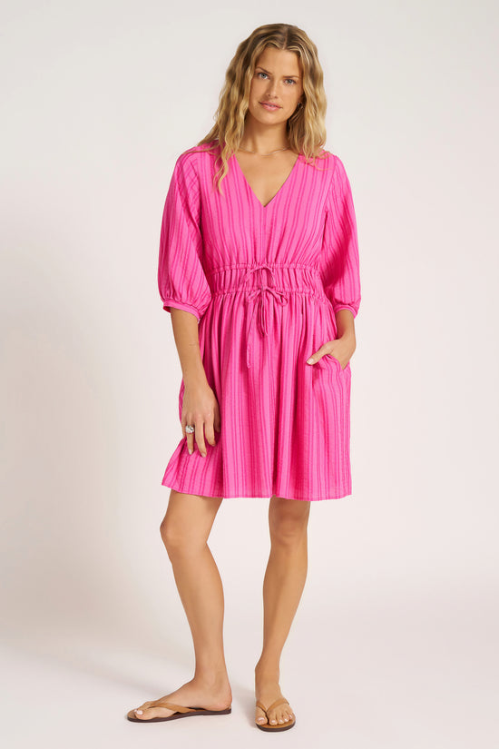 GISELLE DRAWSTRING DRESS - HOT PINK