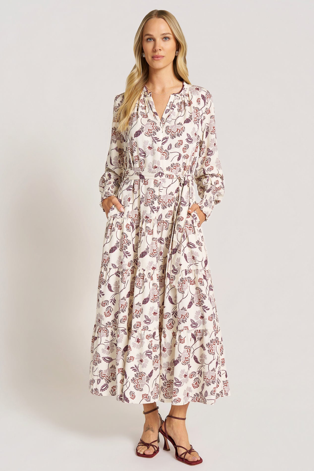 EVERLINE L/S RUFFLE COLLAR MAXI DRESS - NATURAL/FIG