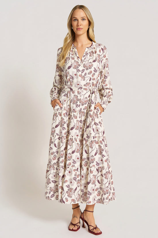 EVERLINE L/S RUFFLE COLLAR MAXI DRESS - NATURAL/FIG