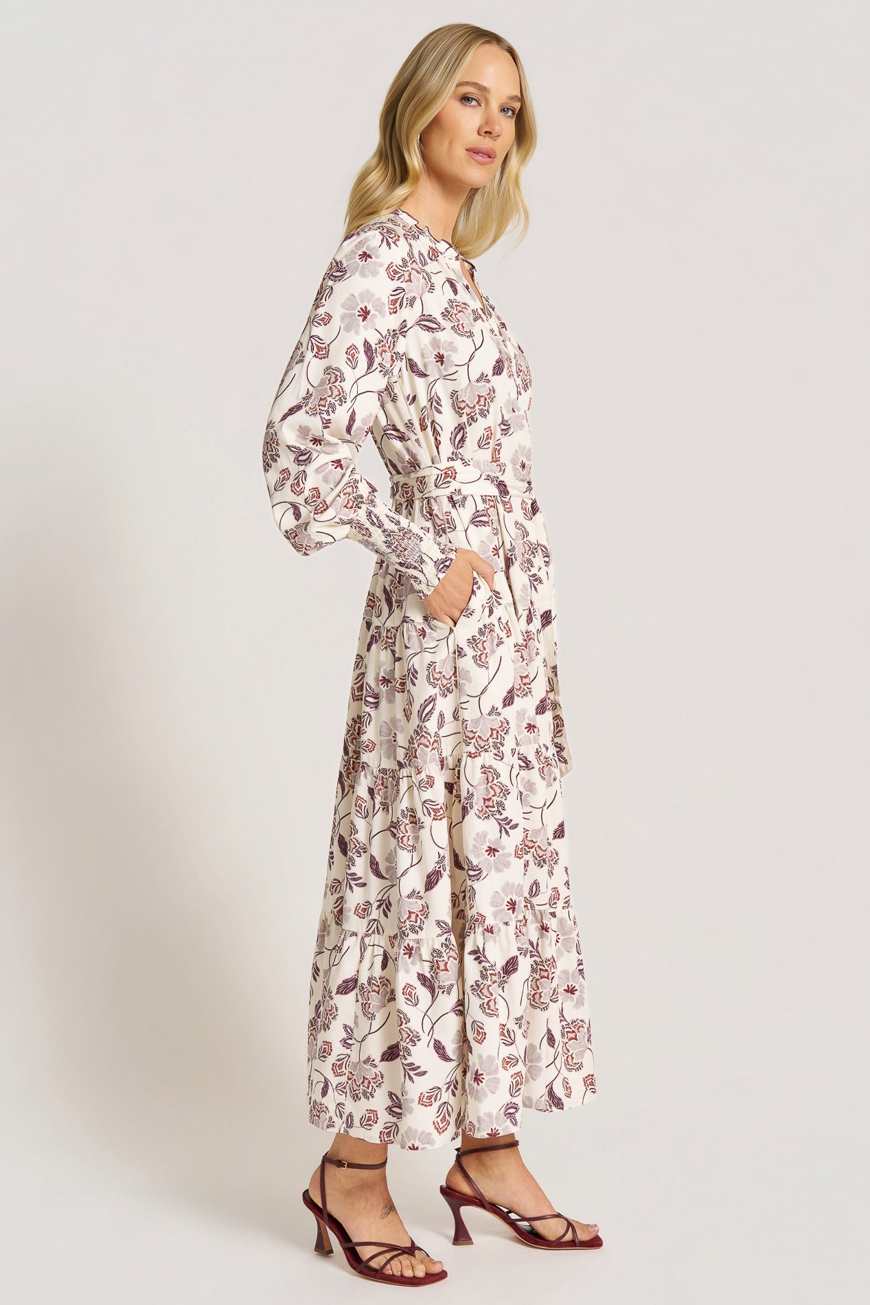 EVERLINE L/S RUFFLE COLLAR MAXI DRESS - NATURAL/FIG