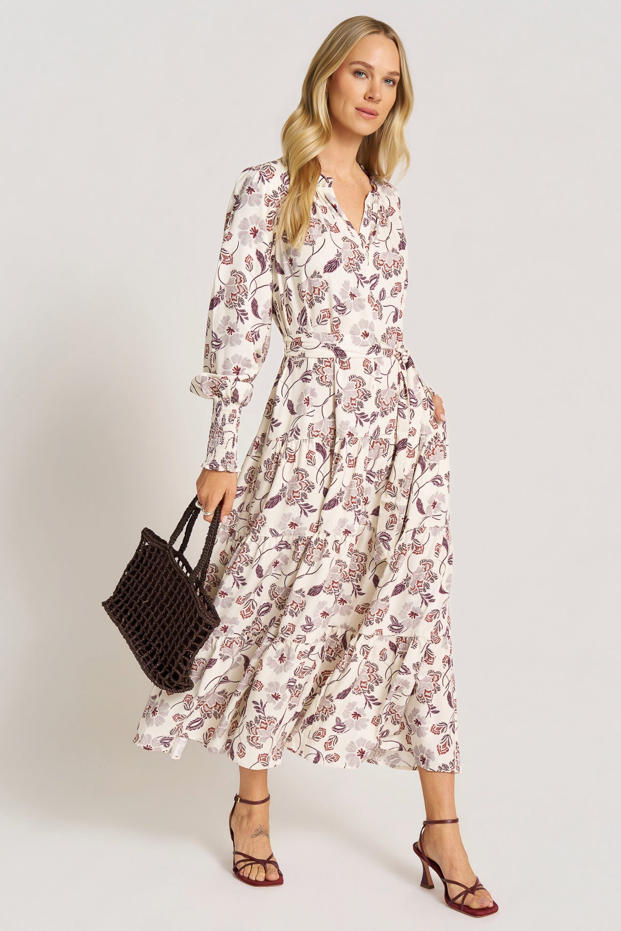 EVERLINE L/S RUFFLE COLLAR MAXI DRESS - NATURAL/FIG
