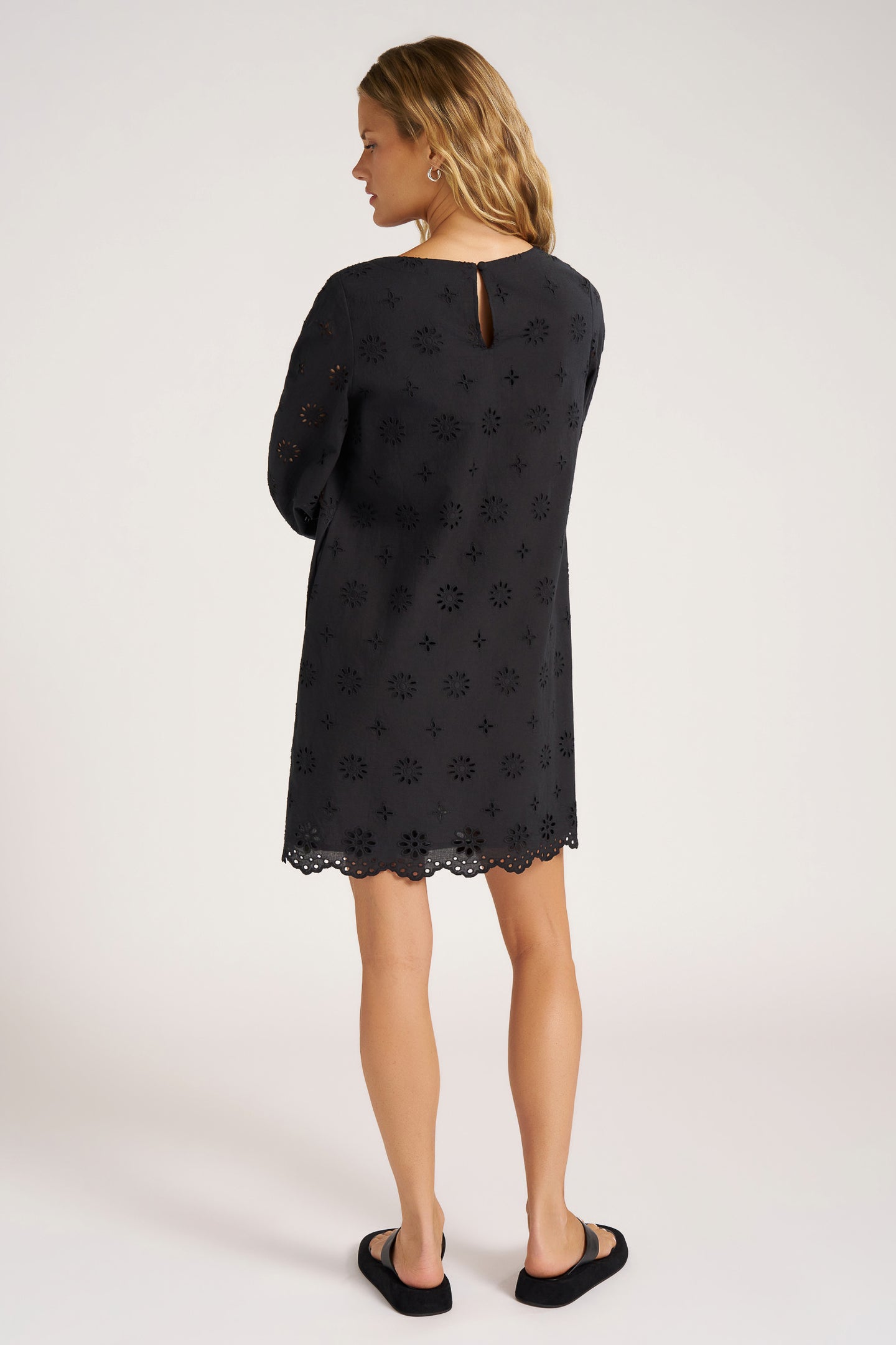 ONA EYELET POP OVER DRESS - BLACK