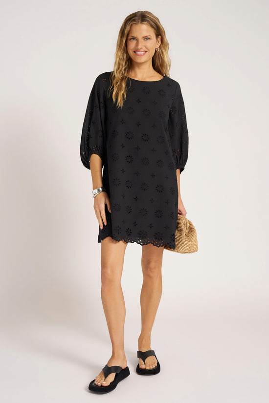 ONA EYELET POP OVER DRESS - BLACK