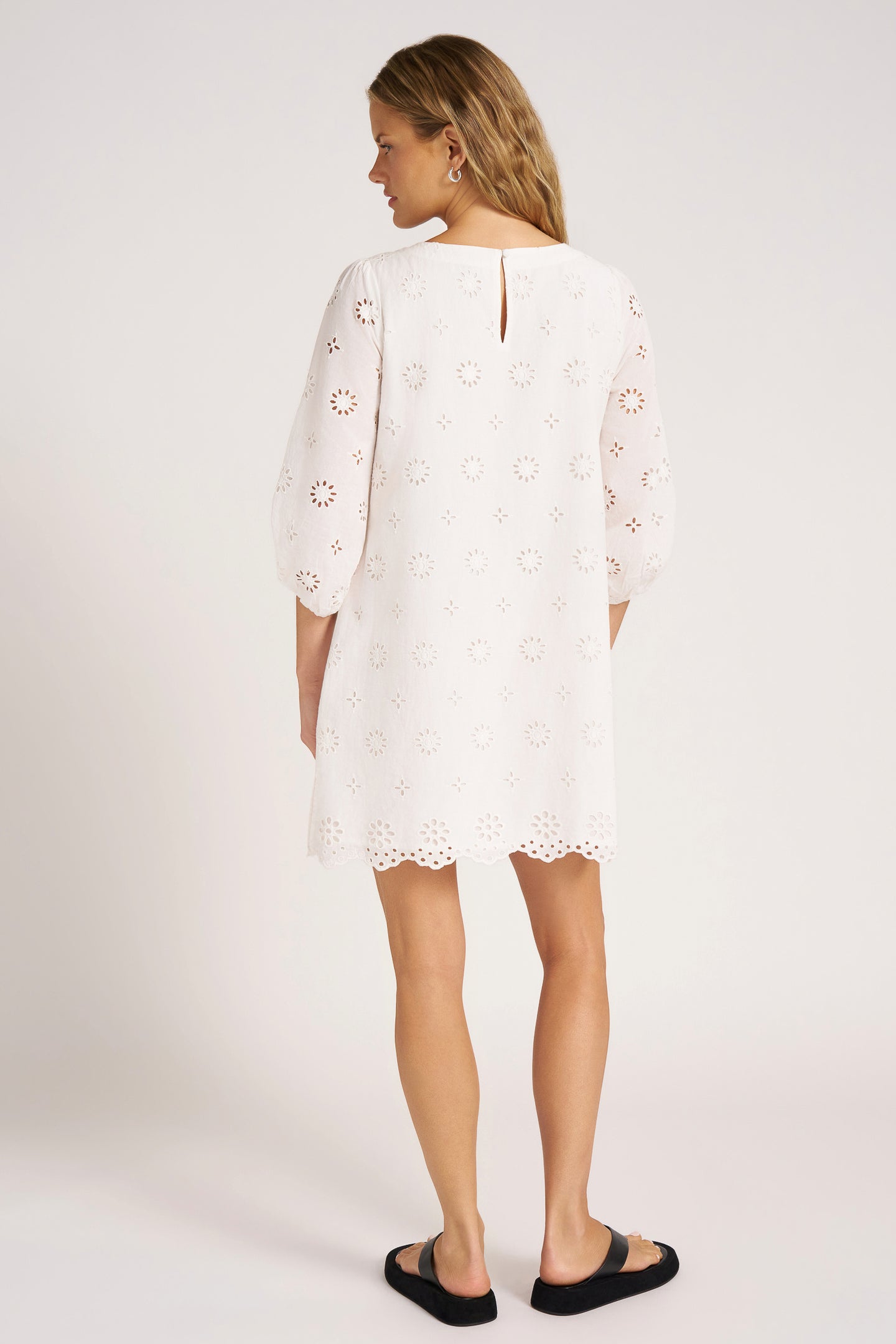 ONA EYELET POP OVER DRESS - VELLUM