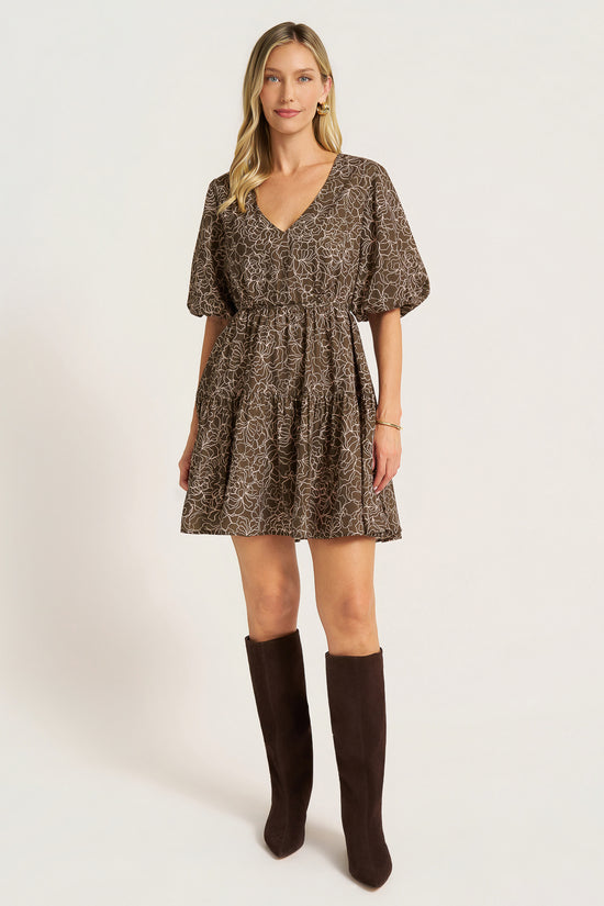 KENSINGTON BUBBLE SLEEVE DRESS - MOSS/ BLUSH