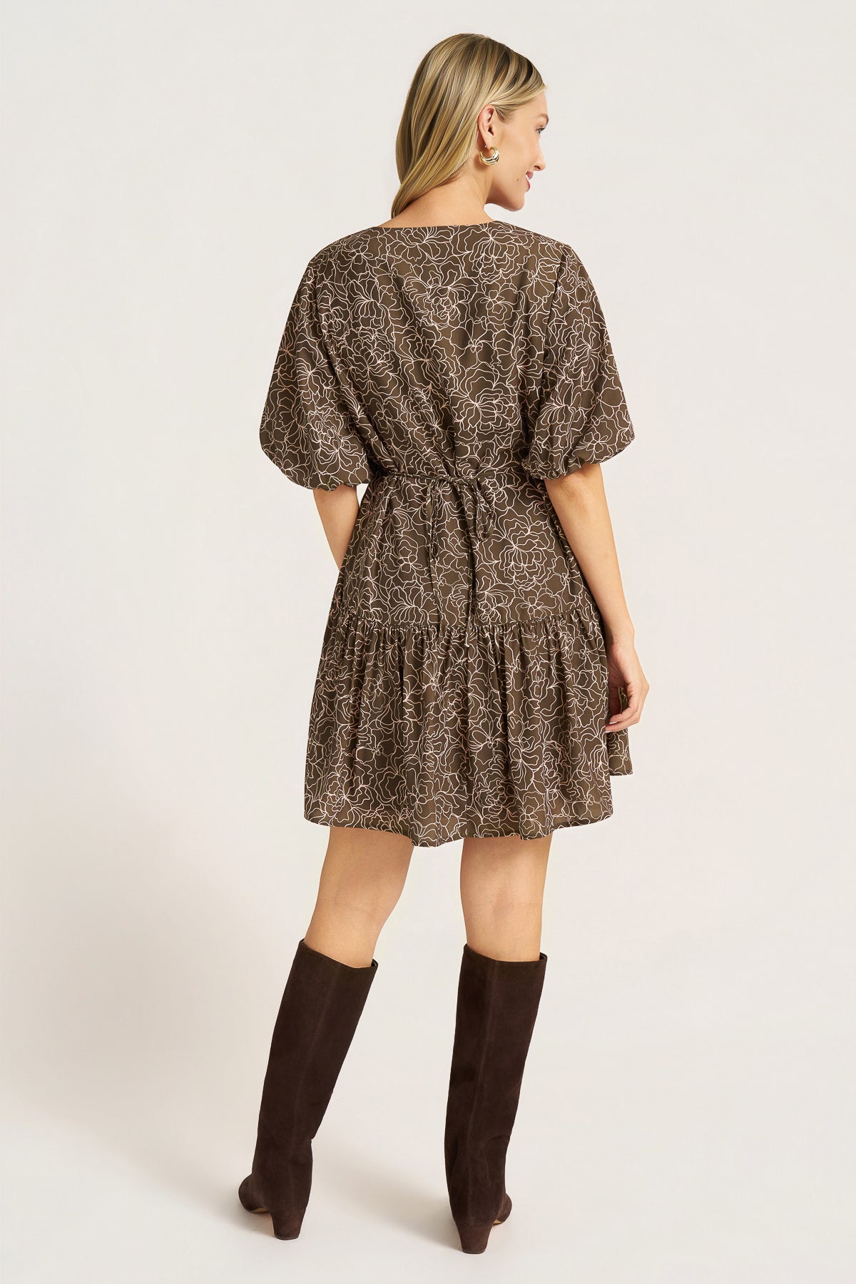 KENSINGTON BUBBLE SLEEVE DRESS - MOSS/ BLUSH