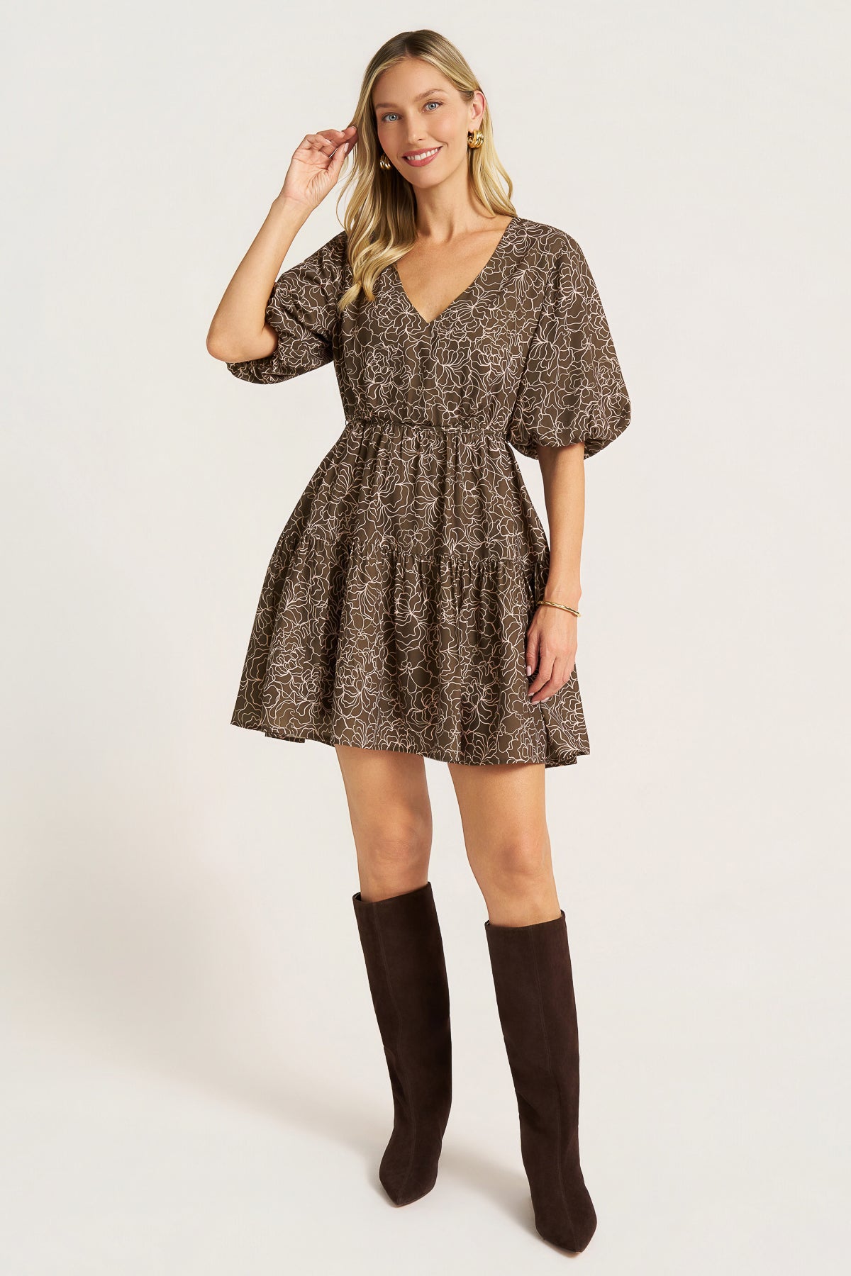 KENSINGTON BUBBLE SLEEVE DRESS - MOSS/ BLUSH