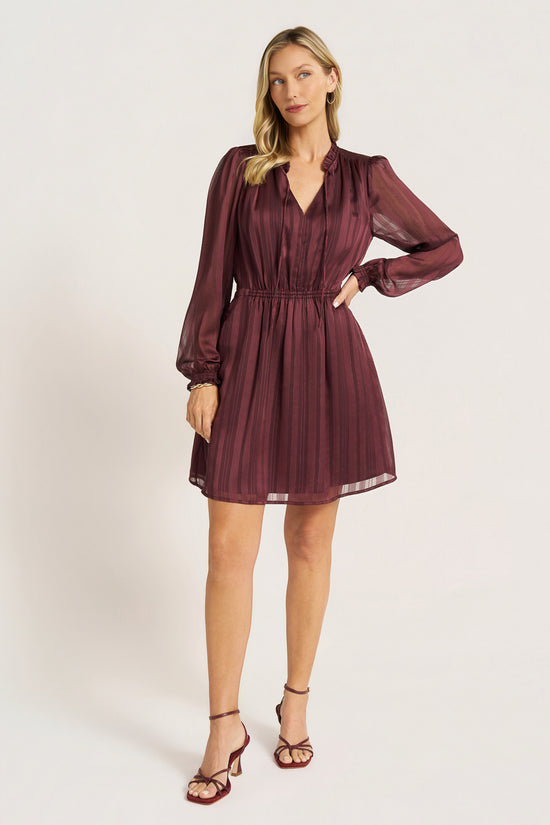 L/S RUFFLE NECK MIDI DRESS - LICORICE