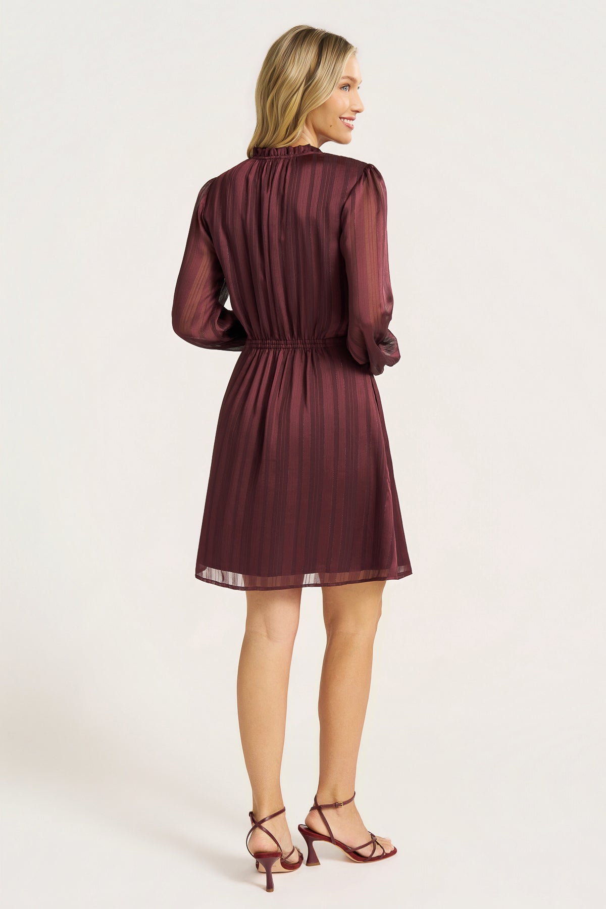 L/S RUFFLE NECK MIDI DRESS - LICORICE