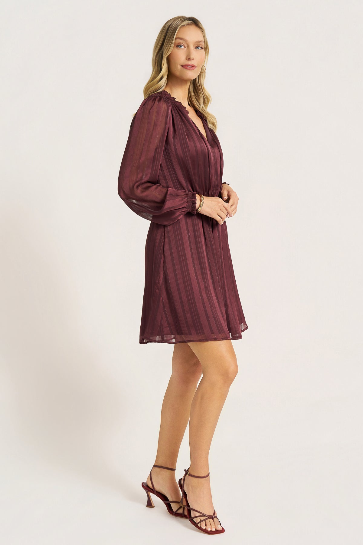 L/S RUFFLE NECK MIDI DRESS - LICORICE