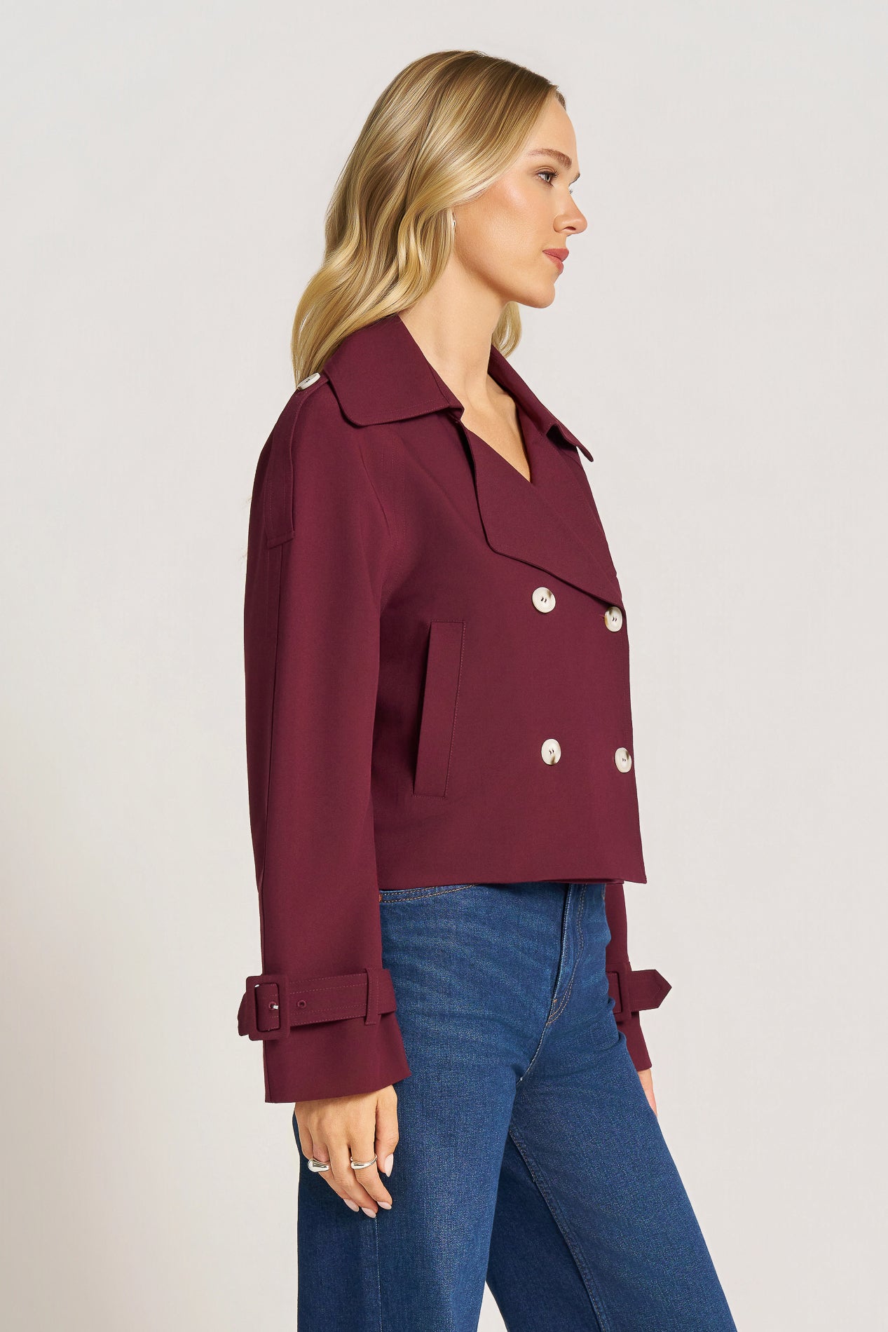 GRAYSON CROP TRENCH JACKET - OXBLOOD