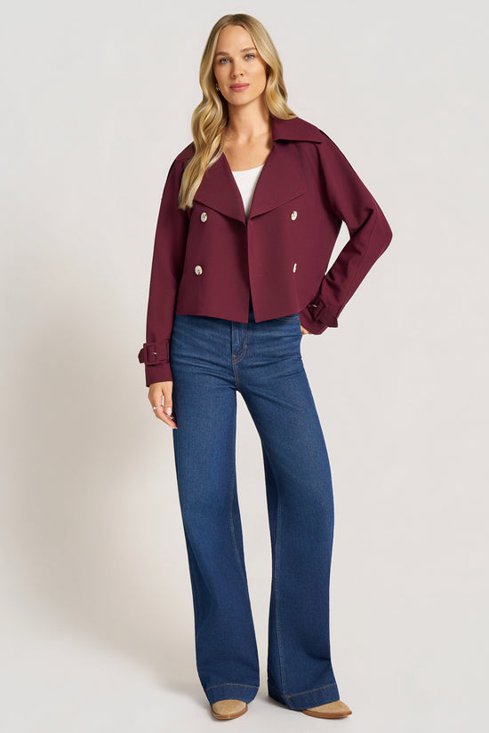 GRAYSON CROP TRENCH JACKET - OXBLOOD