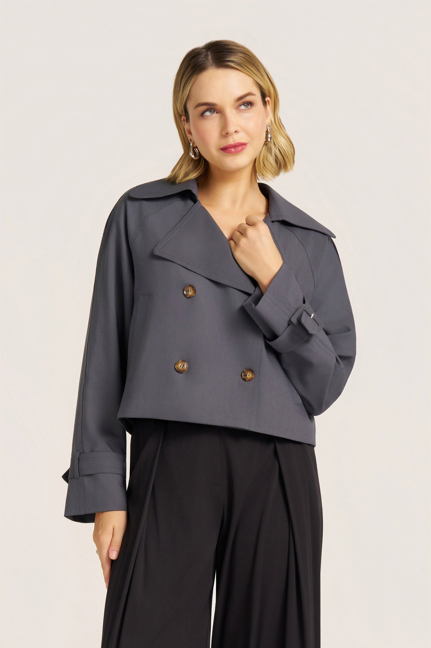 GRAYSON CROP TRENCH JACKET - STORM