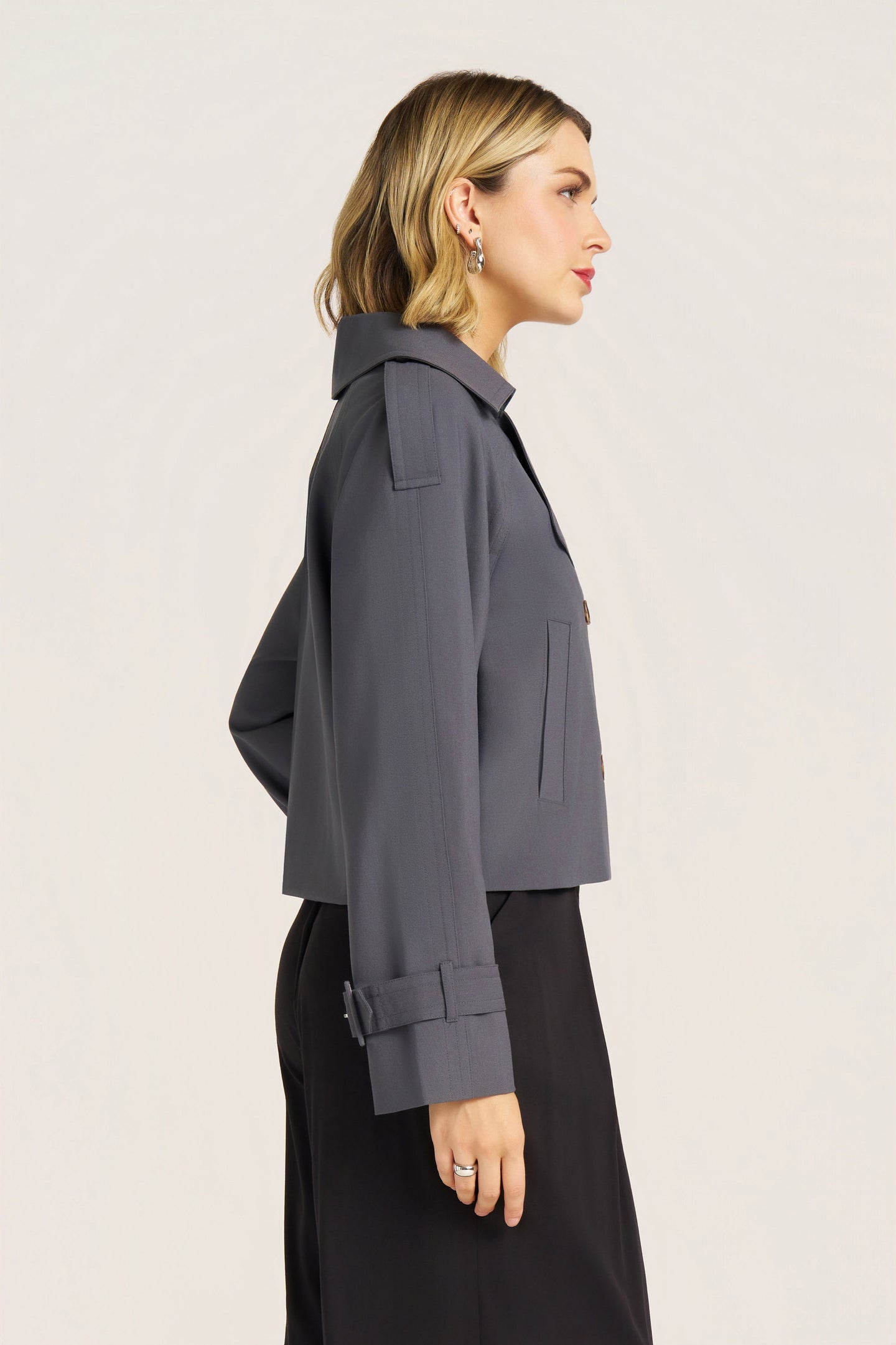 GRAYSON CROP TRENCH JACKET - STORM