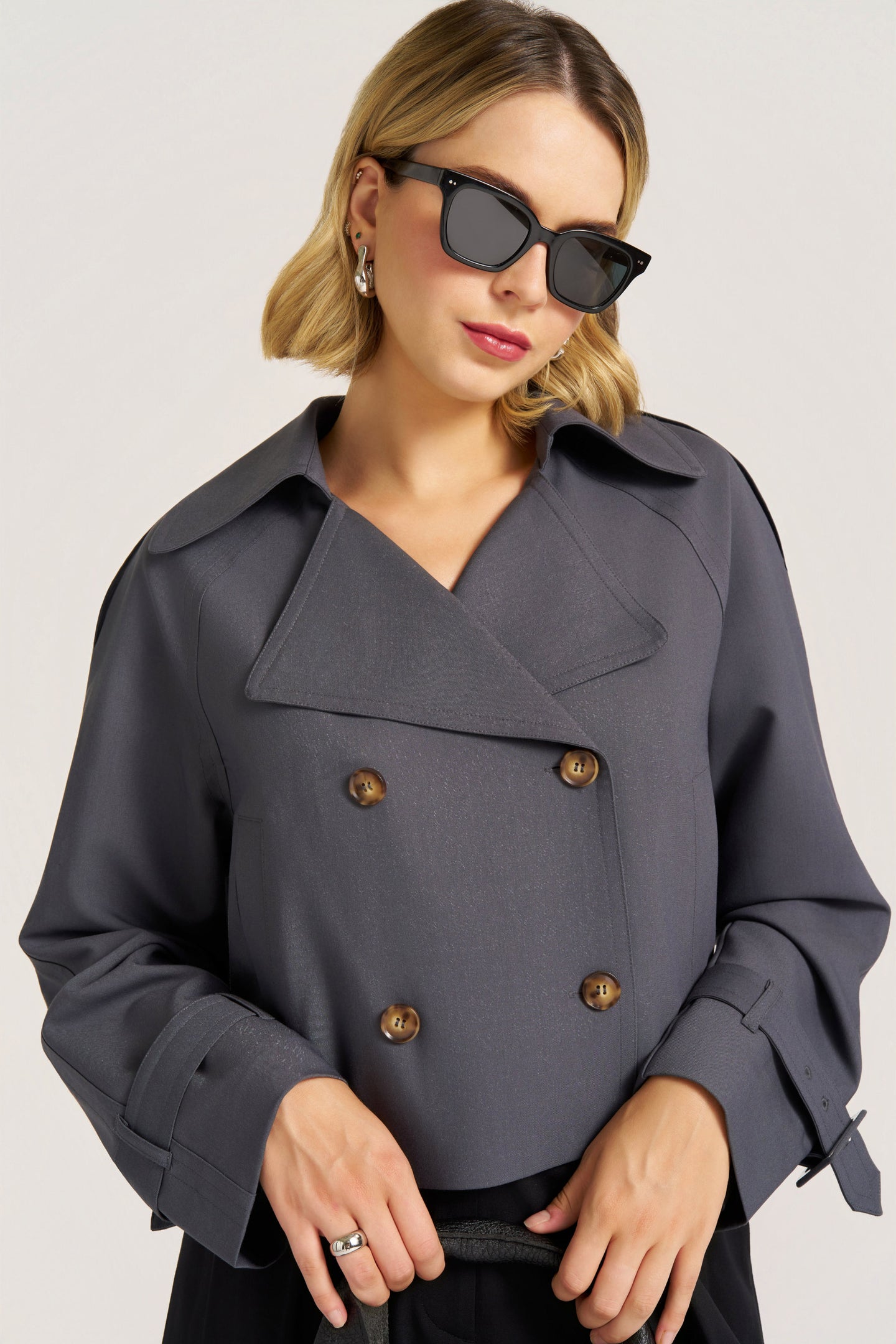 GRAYSON CROP TRENCH JACKET - STORM