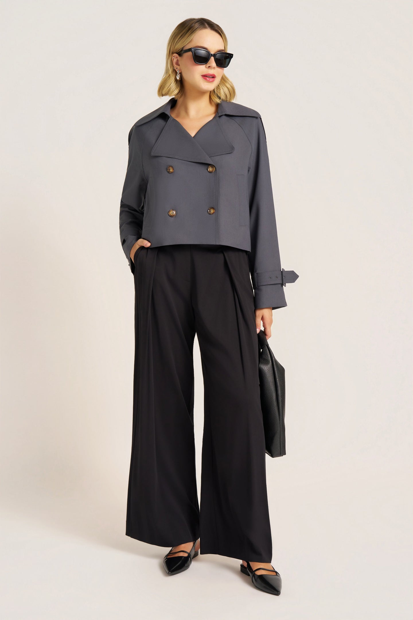 GRAYSON CROP TRENCH JACKET - STORM