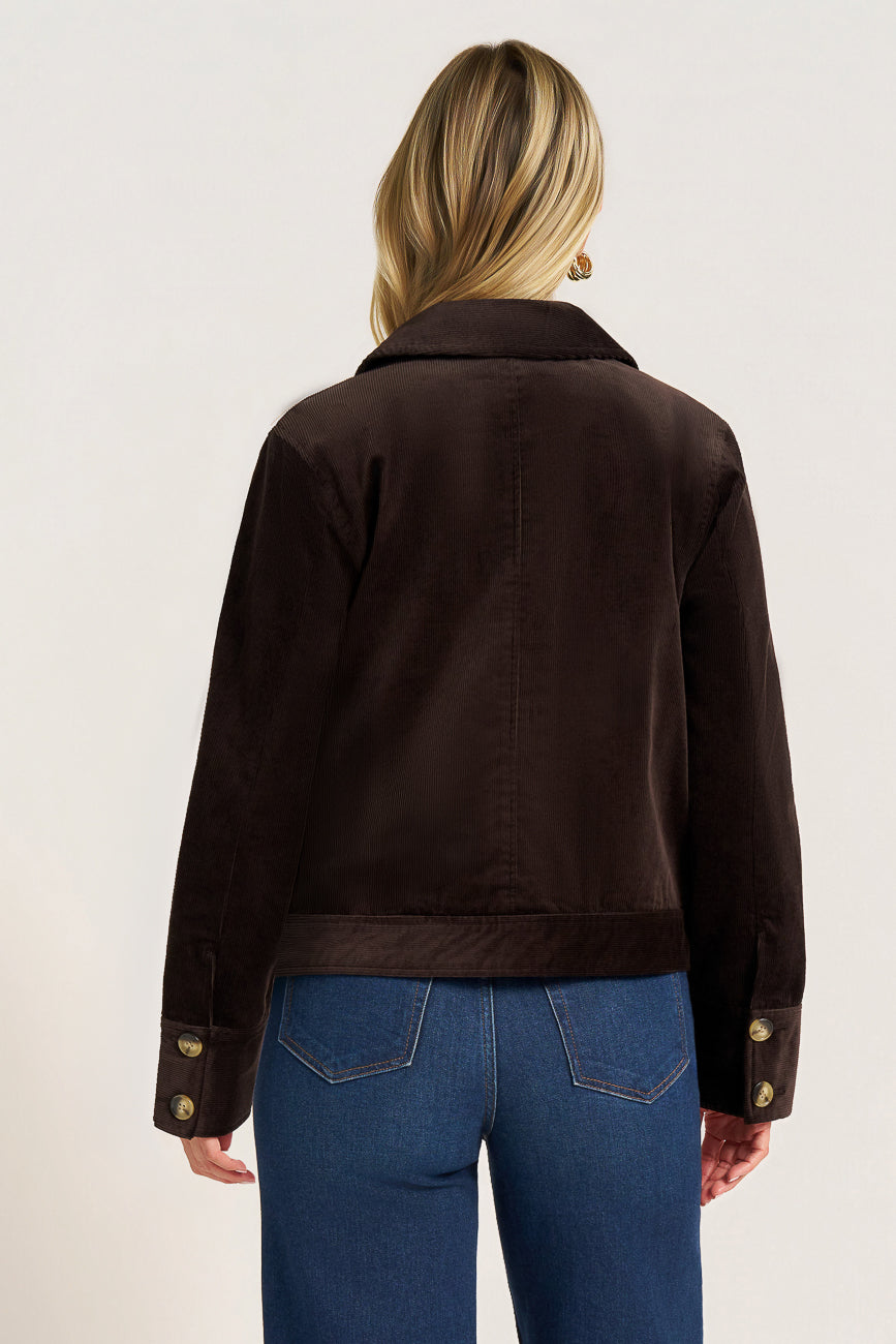 BUTTON FRONT CORDUROY JACKET - DARK BROWN