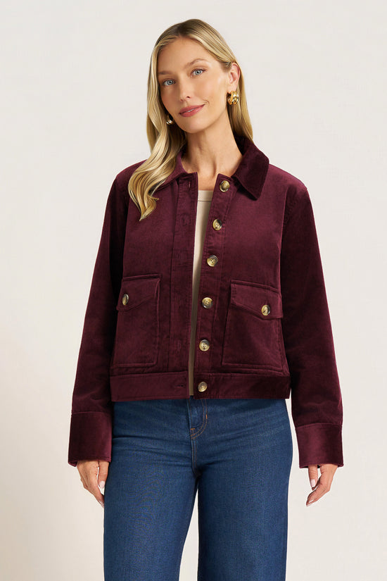 BUTTON FRONT CORDUROY JACKET - FIG