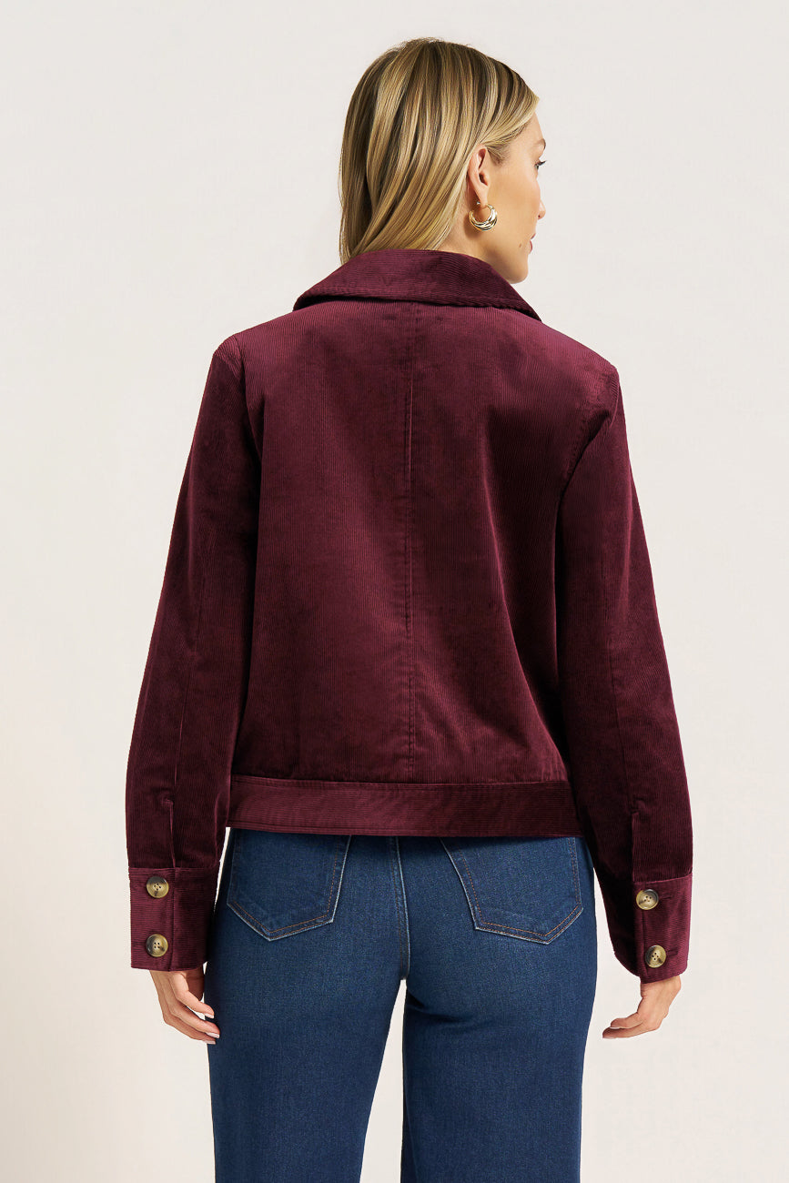 BUTTON FRONT CORDUROY JACKET - FIG