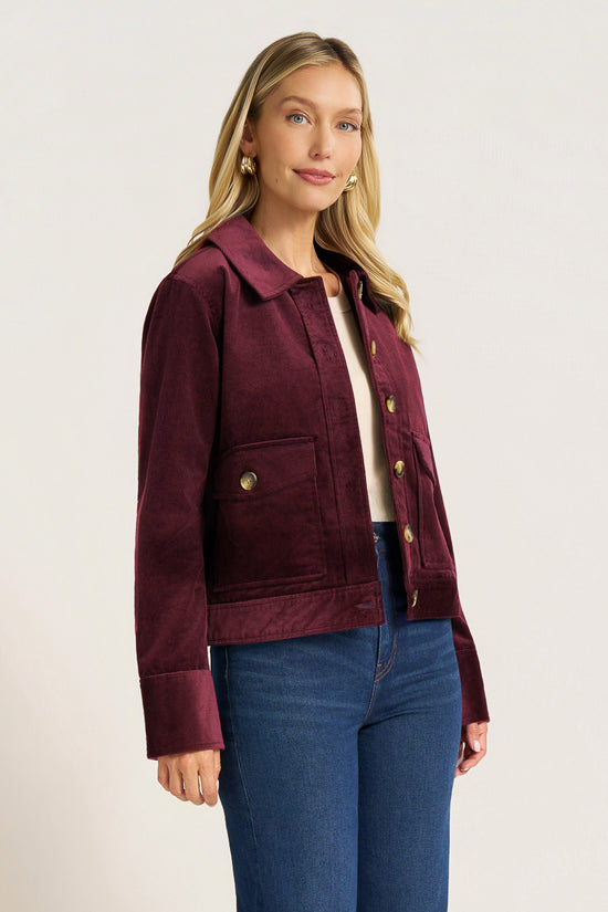 BUTTON FRONT CORDUROY JACKET - FIG