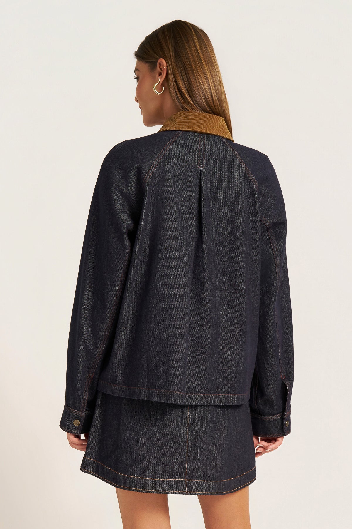 MARLEY DENIM JACKET W/CORDUROY COLLAR - DENIM/COGNAC
