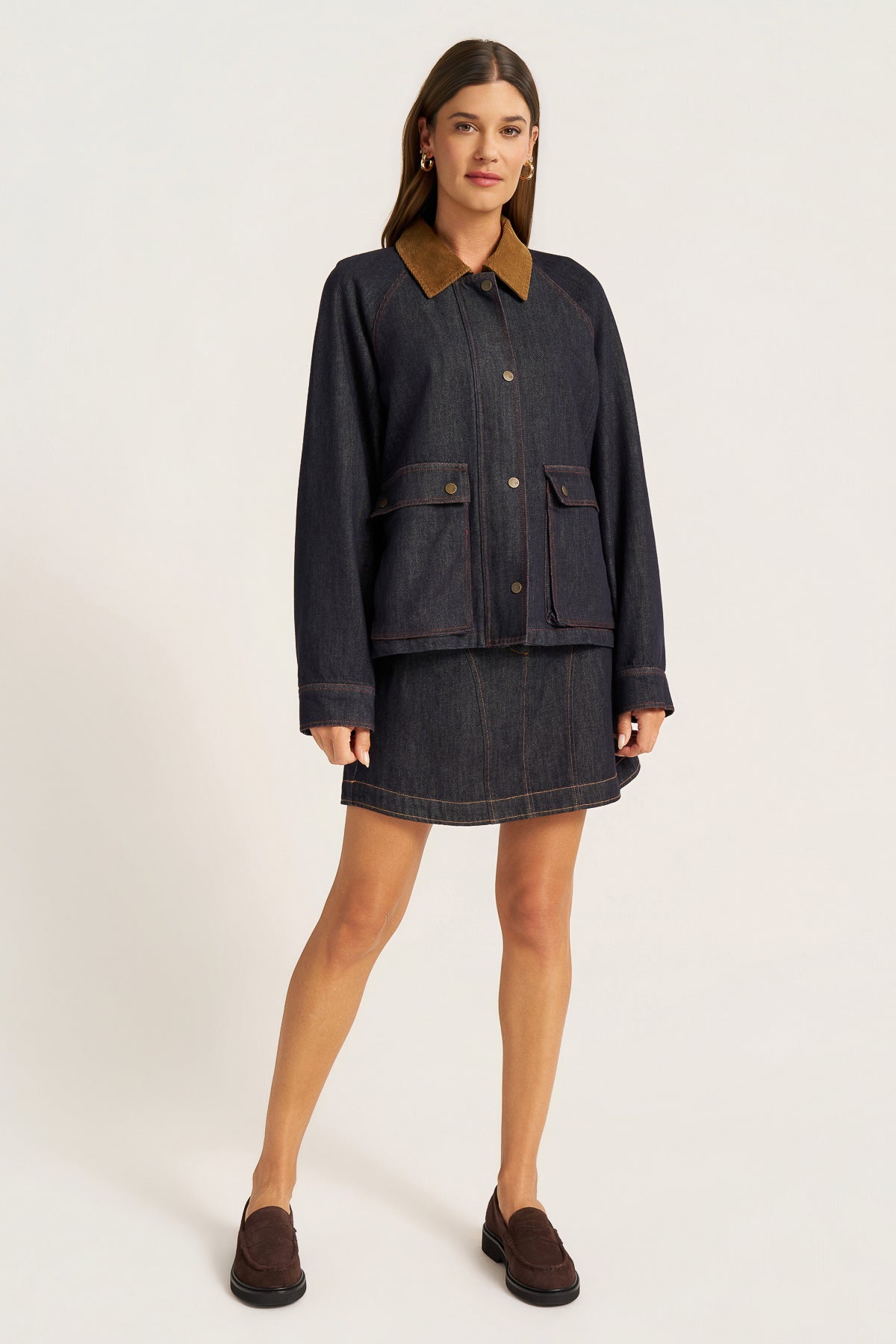 MARLEY DENIM JACKET W/CORDUROY COLLAR - DENIM/COGNAC