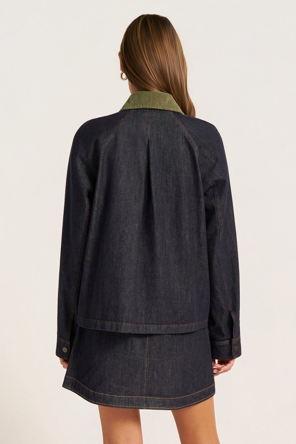 MARLEY DENIM JACKET W/CORDUROY COLLAR - DENIM/OLIVE