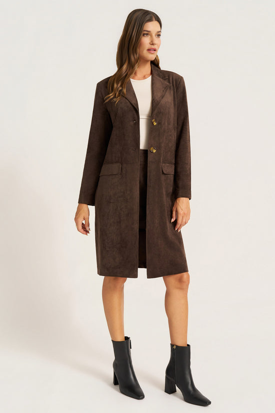 ELIO SUEDE LONG COAT - ESPRESSO