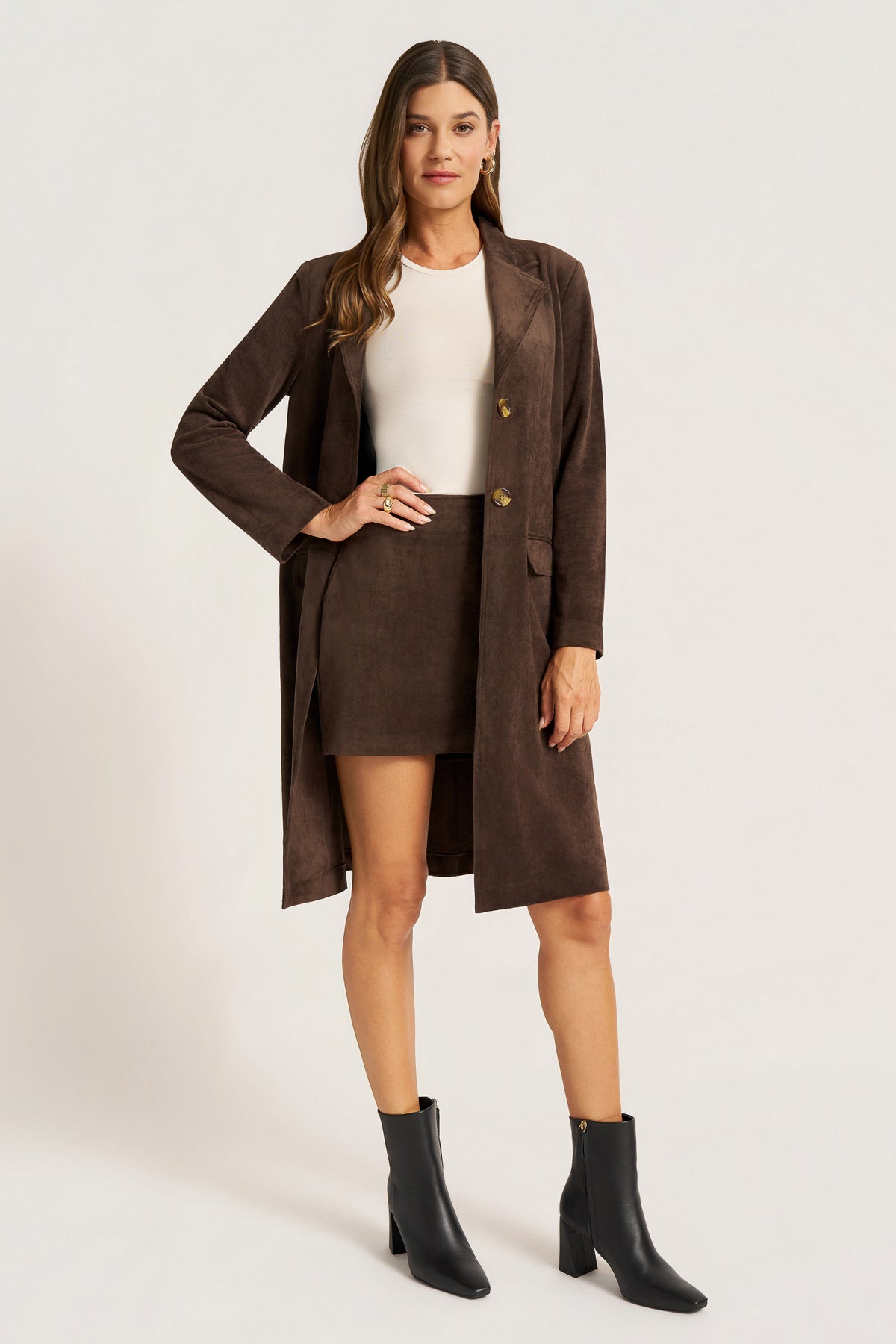 ELIO SUEDE LONG COAT - ESPRESSO