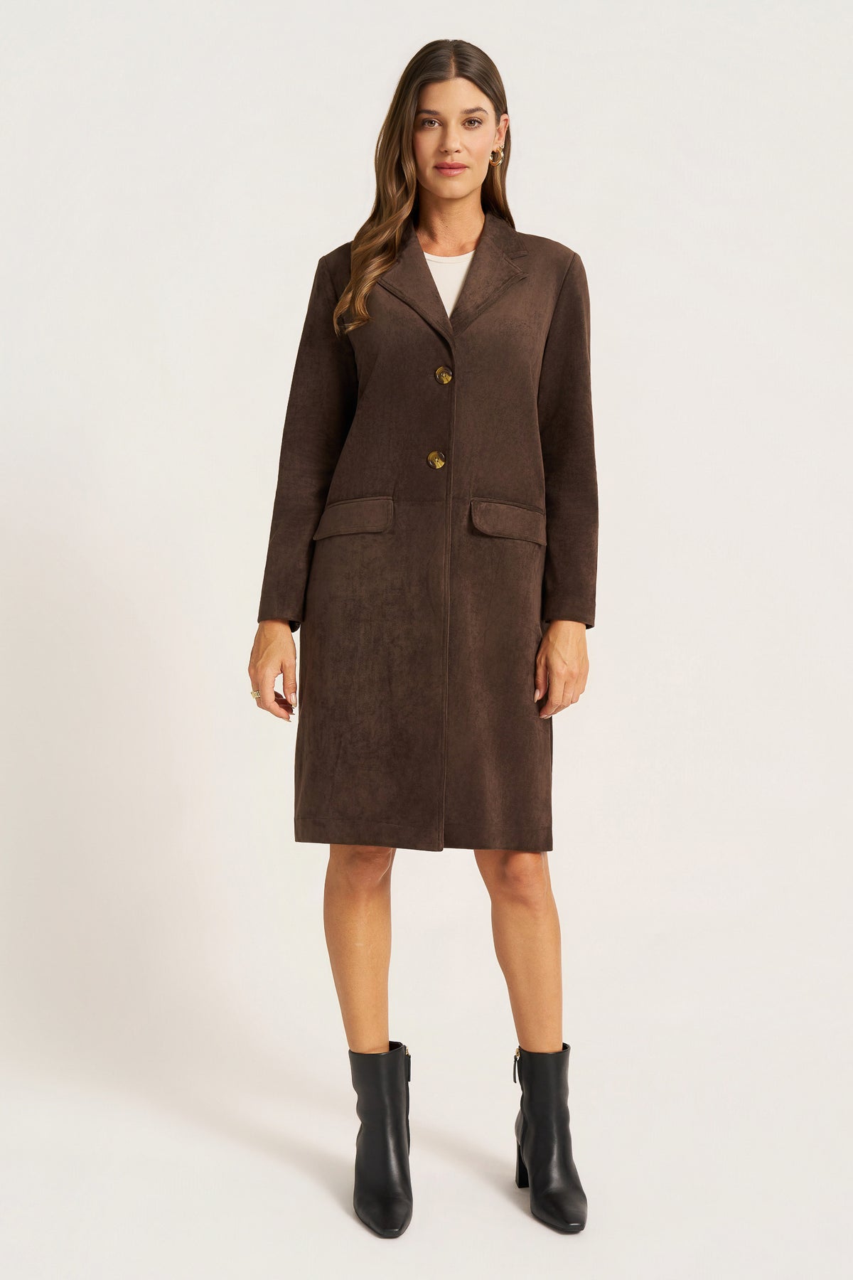 ELIO SUEDE LONG COAT - ESPRESSO