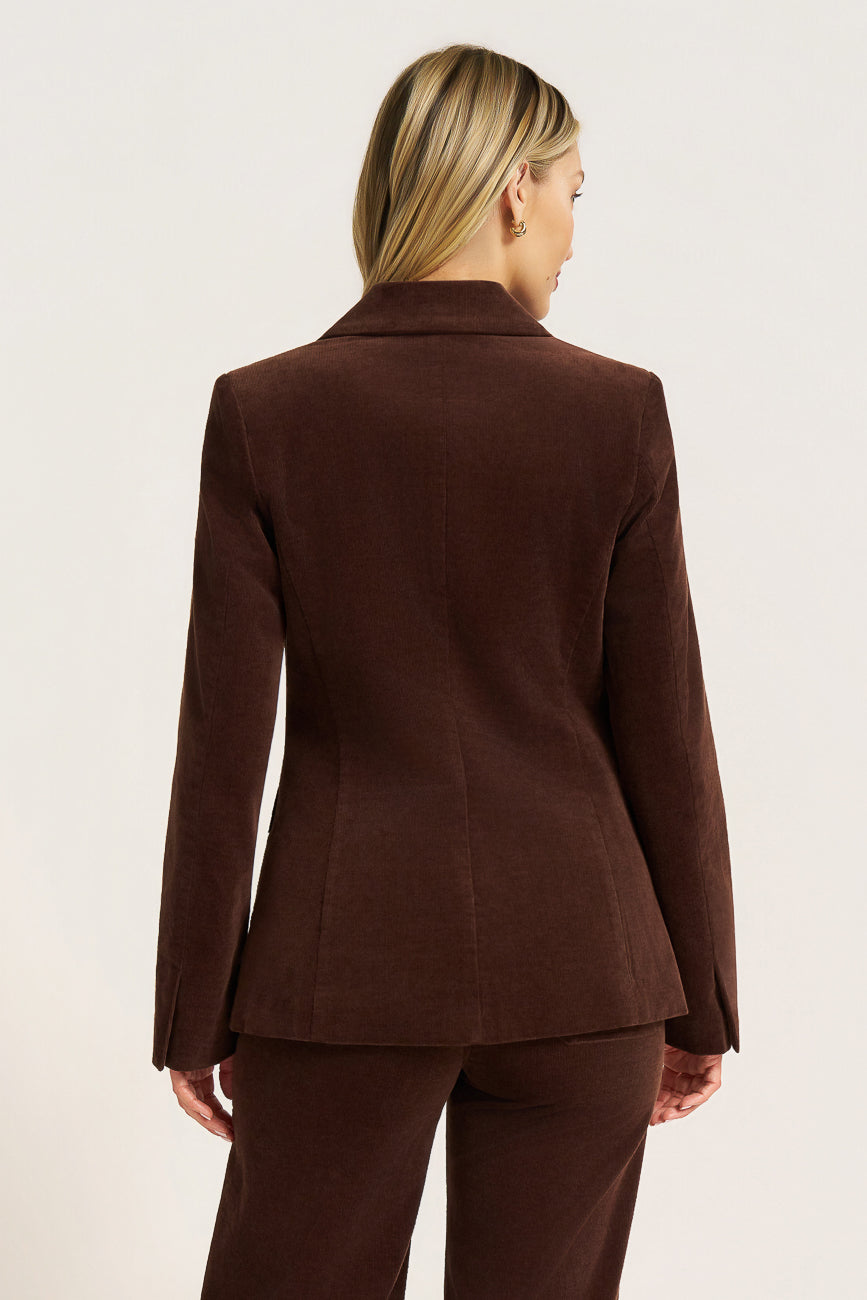 JESSIE BUTTON FRONT CORDUROY BLAZER - DARK BROWN