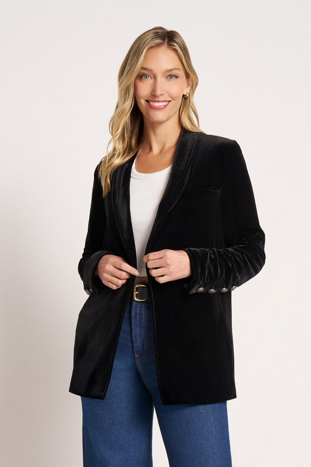 VELVET BLAZER WITH WELT PKT - BLACK