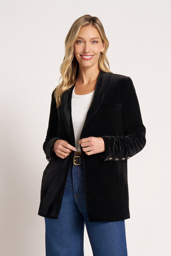 VELVET BLAZER WITH WELT PKT - BLACK