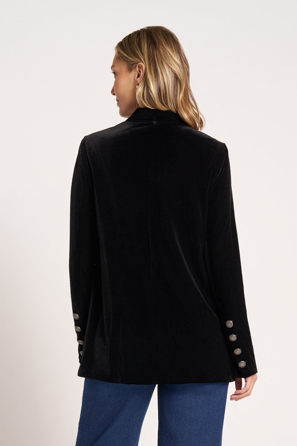 VELVET BLAZER WITH WELT PKT - BLACK