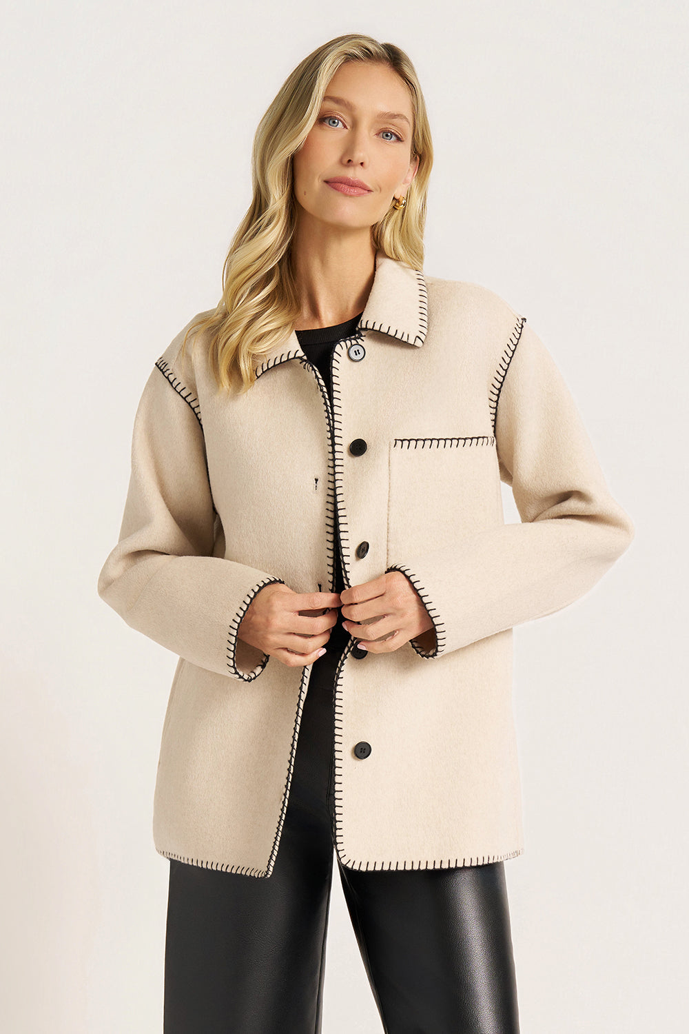 ANGEL CONTRAST STITCH JACKET - STONE