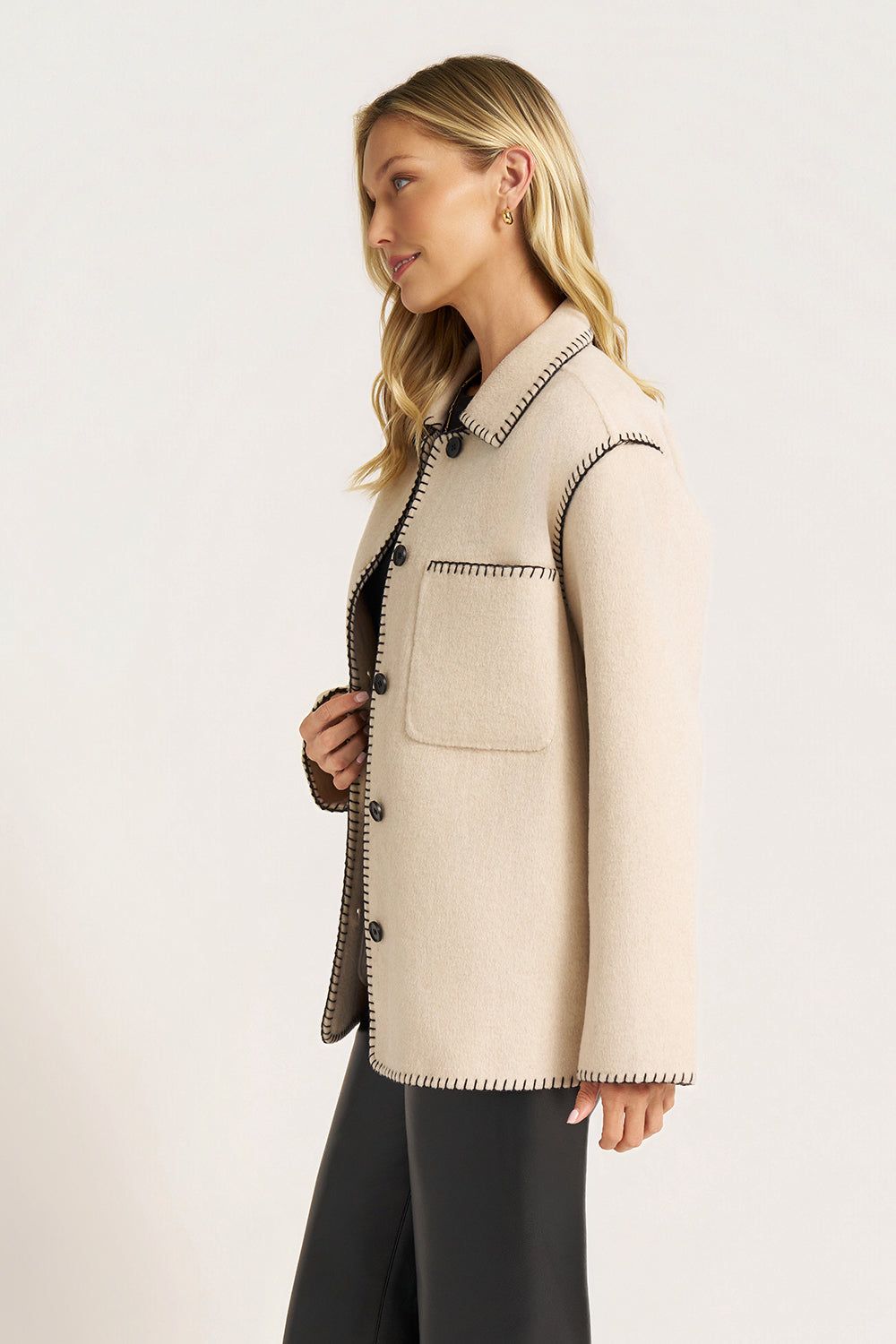 ANGEL CONTRAST STITCH JACKET - STONE