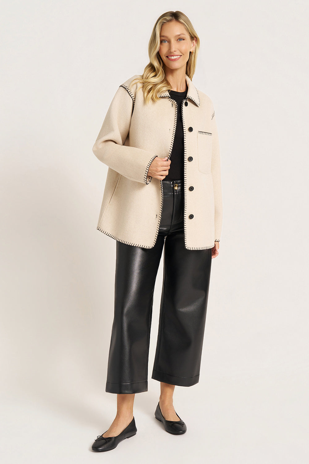 ANGEL CONTRAST STITCH JACKET - STONE