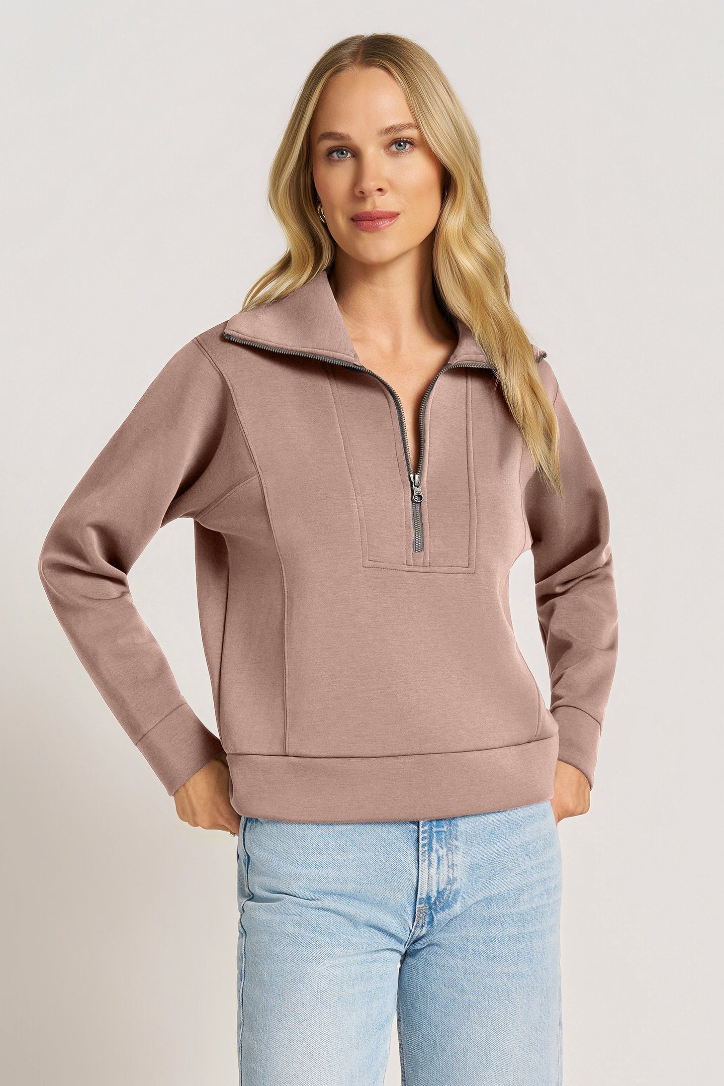 FARRAH FEATHER FLEX HALF ZIP - SHROOM