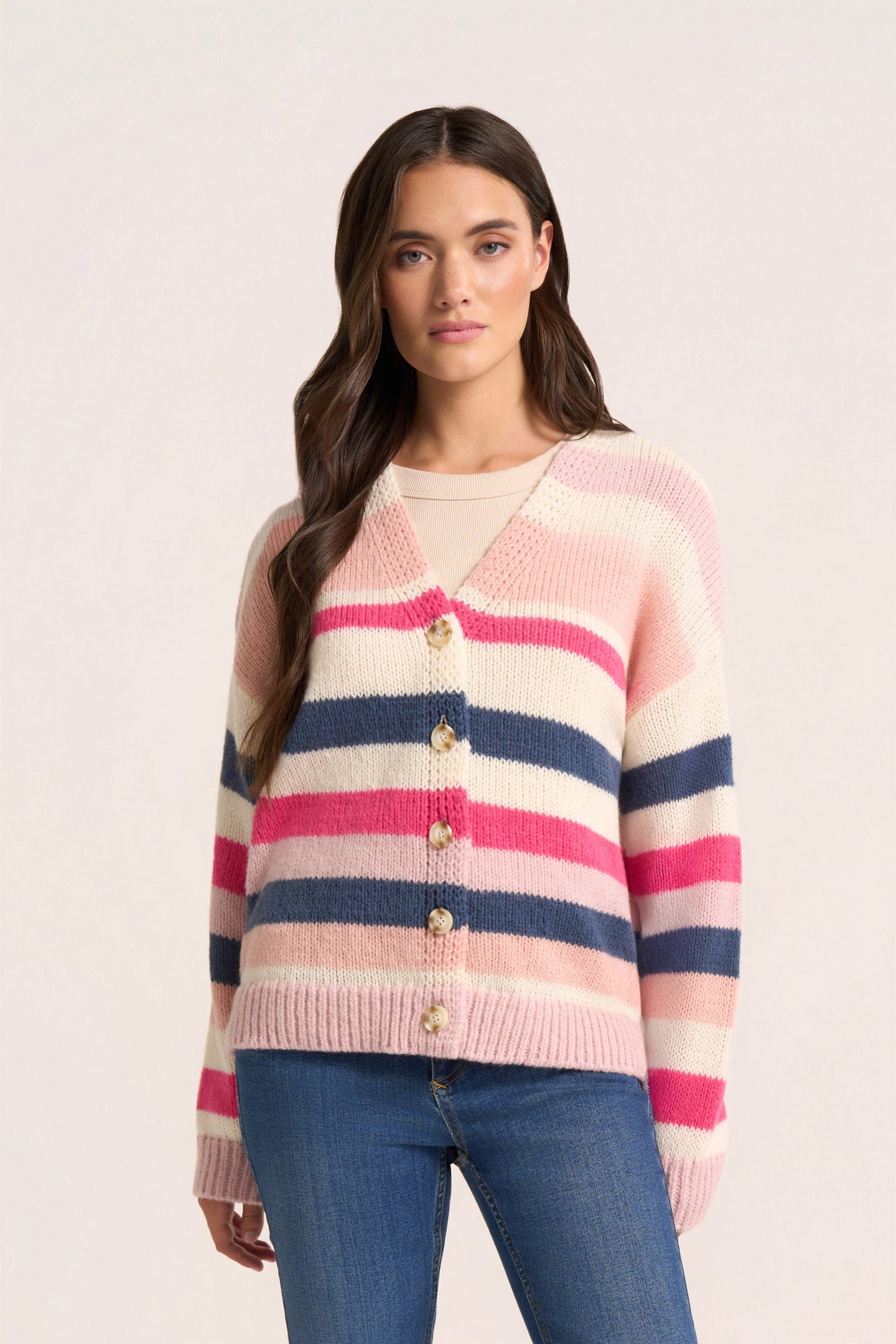 LUCCA STRIPE CARDIGAN - BLUSH