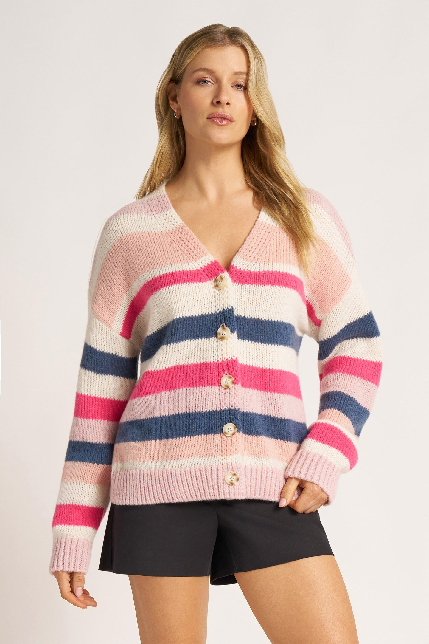 LUCCA STRIPE CARDIGAN - BLUSH