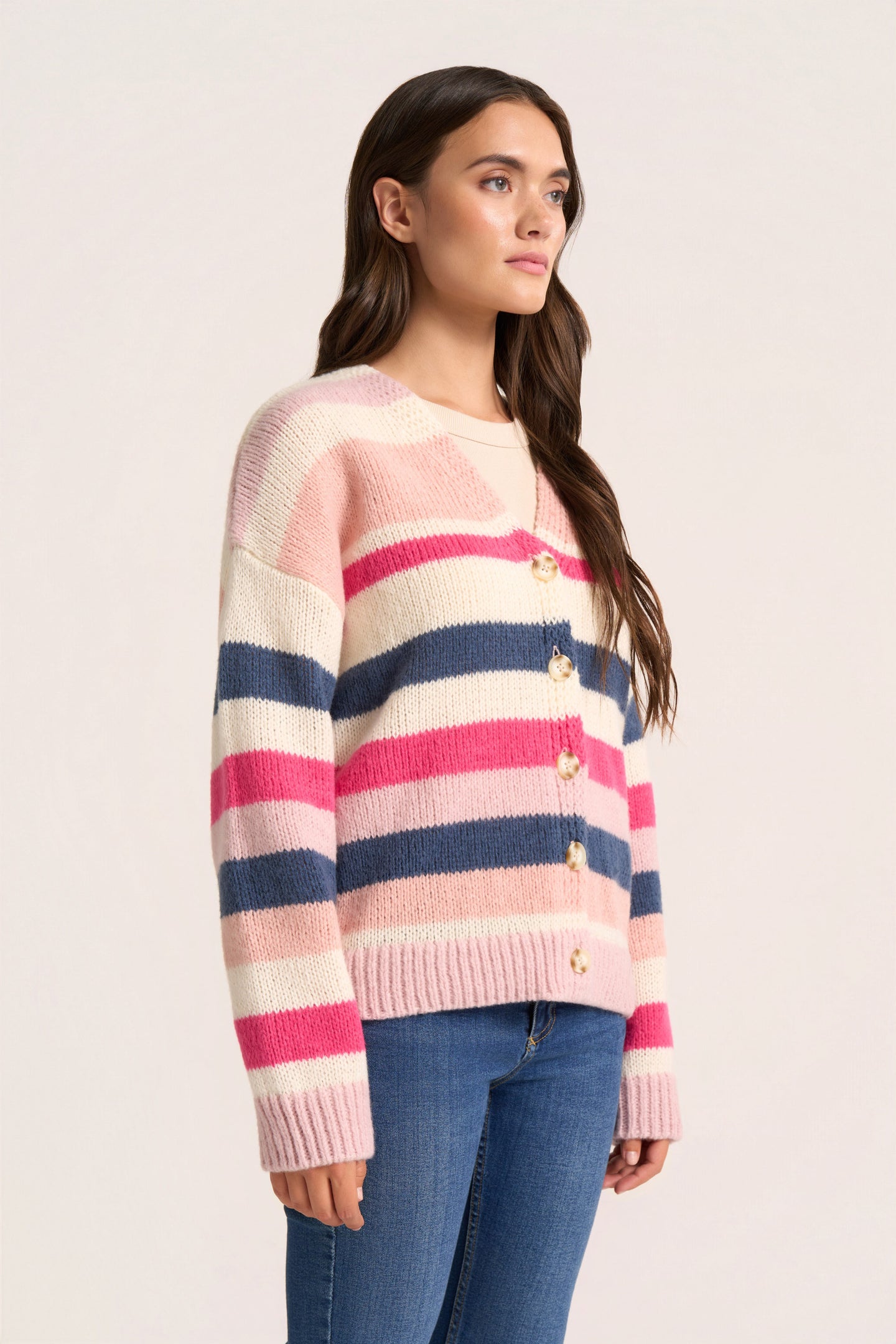 LUCCA STRIPE CARDIGAN - BLUSH